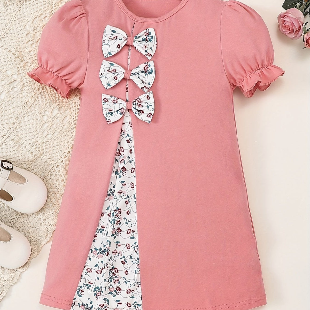 Toddler Girls Floral Print Puff Sleeve Dress for Party