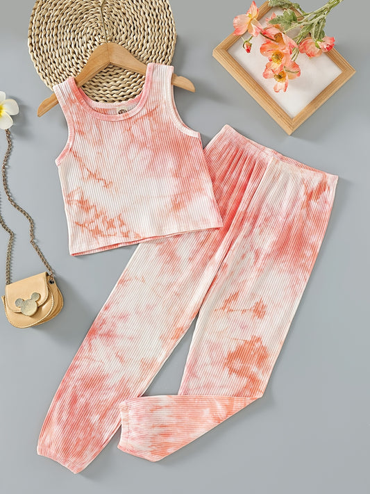 2pcs Girls Tie Dye Tank Top & Pants Set Summer Kids Clothes