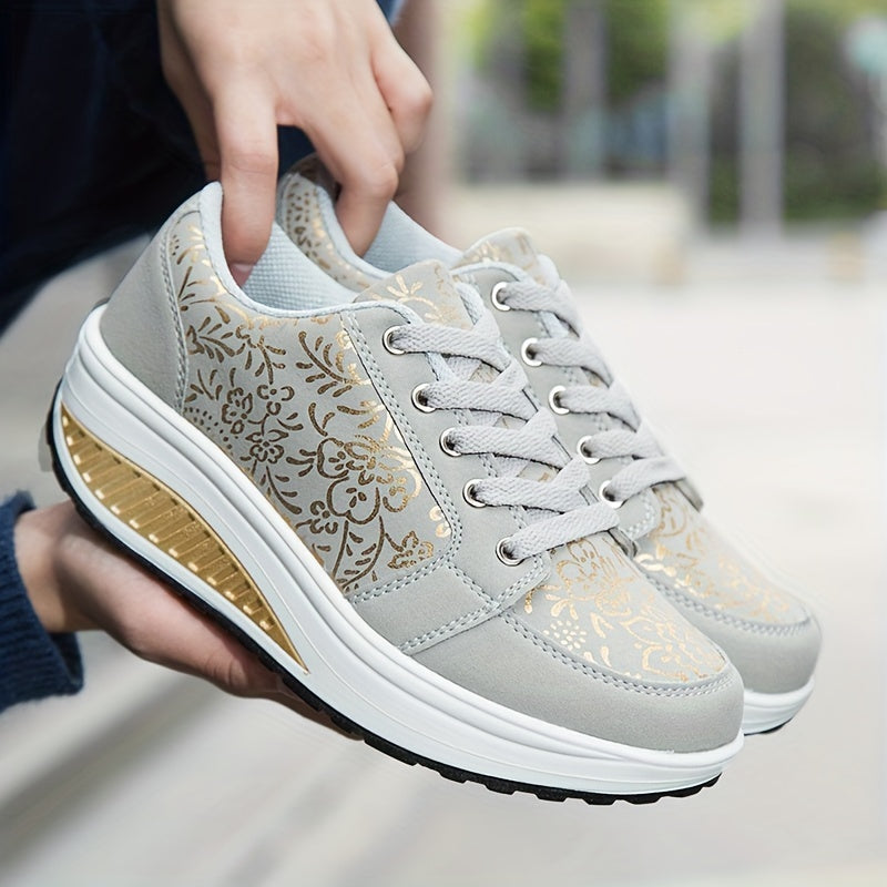 Women's Lace up Wedge Sneakers Lightweight Casual Running Shoes