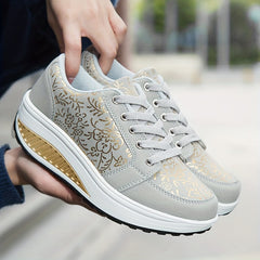Women's Lace up Wedge Sneakers Lightweight Casual Running Shoes