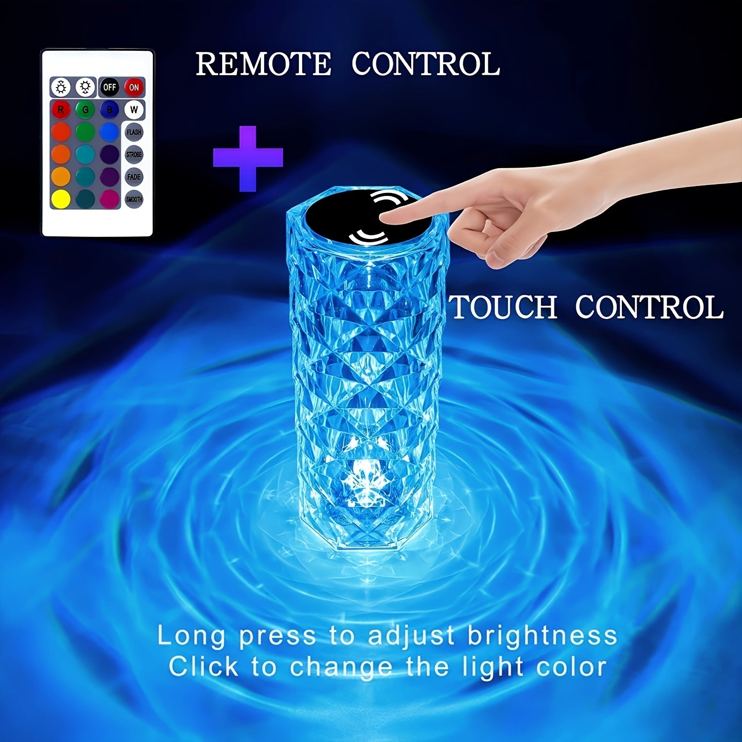 Remote Control Touch Crystal Table Lamp RGB Bedroom Balcony USB Charging Lamp