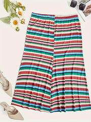  Colorful Stripe Print Midi Skirt