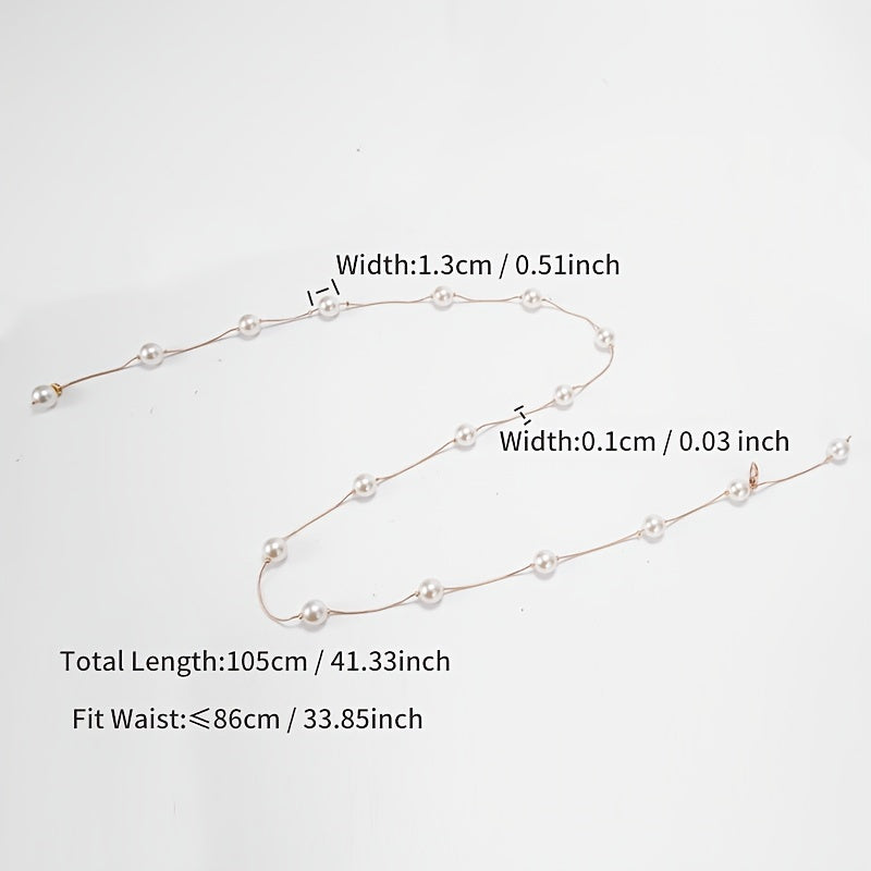 Faux Pearl Waist Chain Dress Shirt Waist Decor Belt Metal Chain