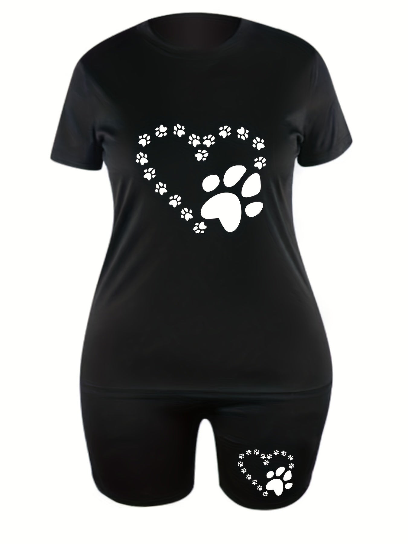 Women's Plus Dog Footprint Print Tee & Shorts Set