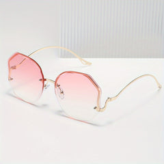 Ombre Rimless Sunglasses Round Gradient UV400 Sun Shades