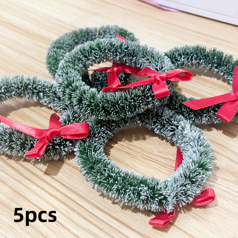 Christmas Wreath Pendant Mini Linen Circle Plastic Strip Artificial Flower