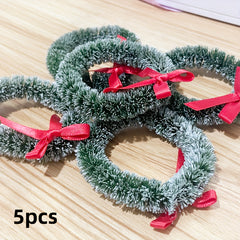 Christmas Wreath Pendant Mini Linen Circle Plastic Strip Artificial Flower