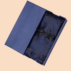 Men's Jacquard Woven Tie Set With Pocket Square & Cufflinks
