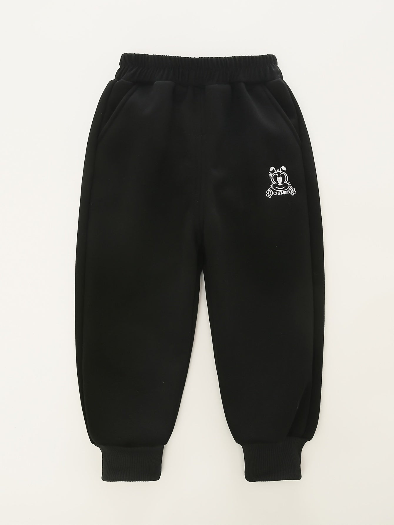 Boys Cartoon Embroidered Fleece Thermal Sweatpants
