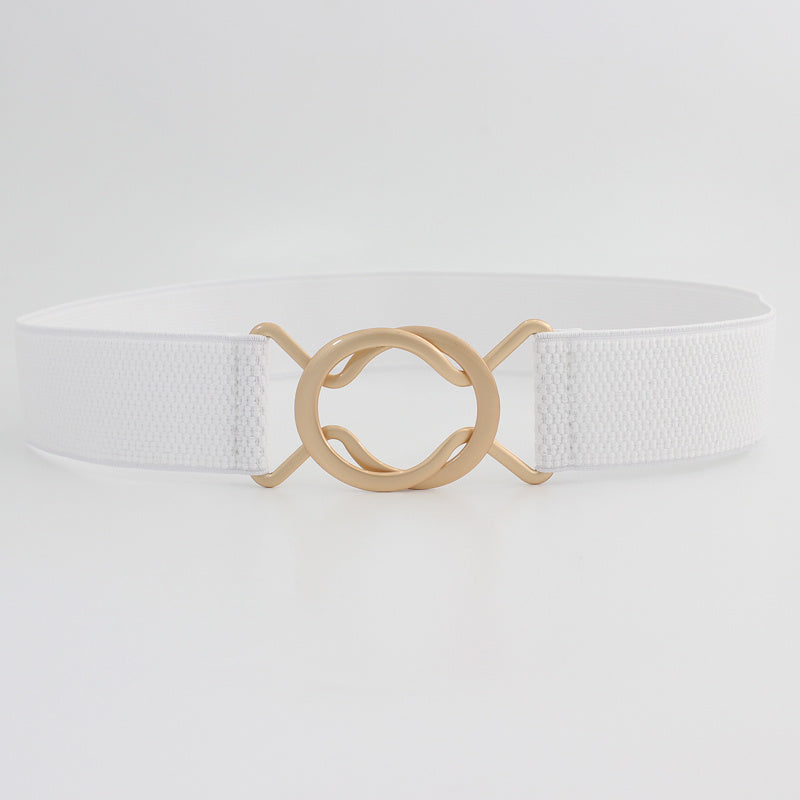Wide Elastic Dress Belt Solid Coat Party Belts Round Double Cross Buckle