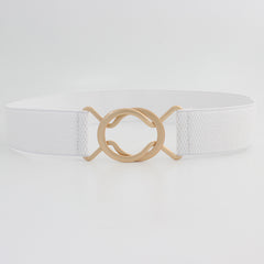 Wide Elastic Dress Belt Solid Coat Party Belts Round Double Cross Buckle