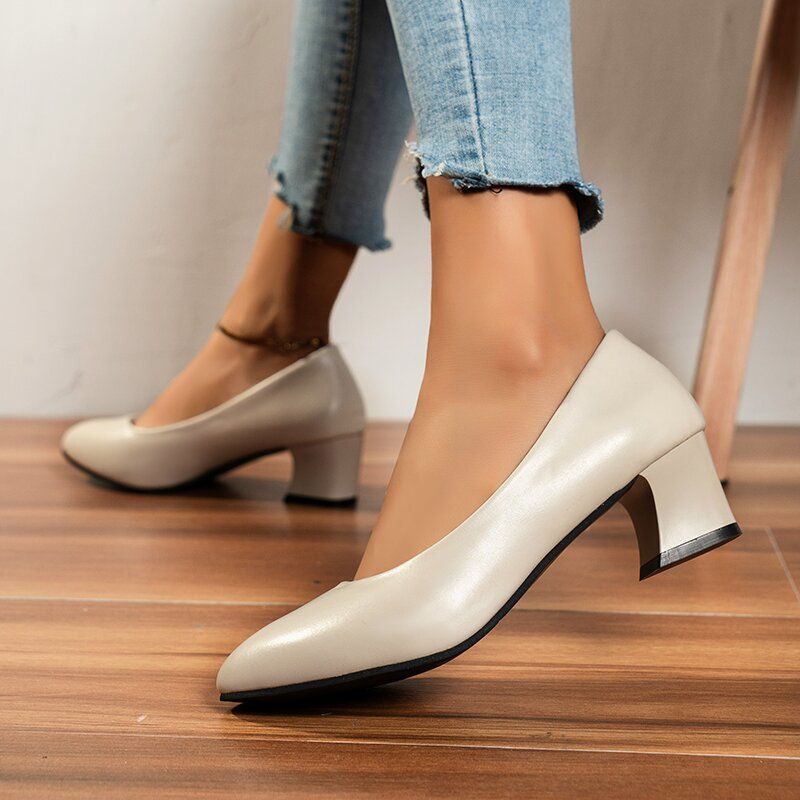 Women's French Heel Court Pumps Solid Chunky Heel Anti slip Shoes