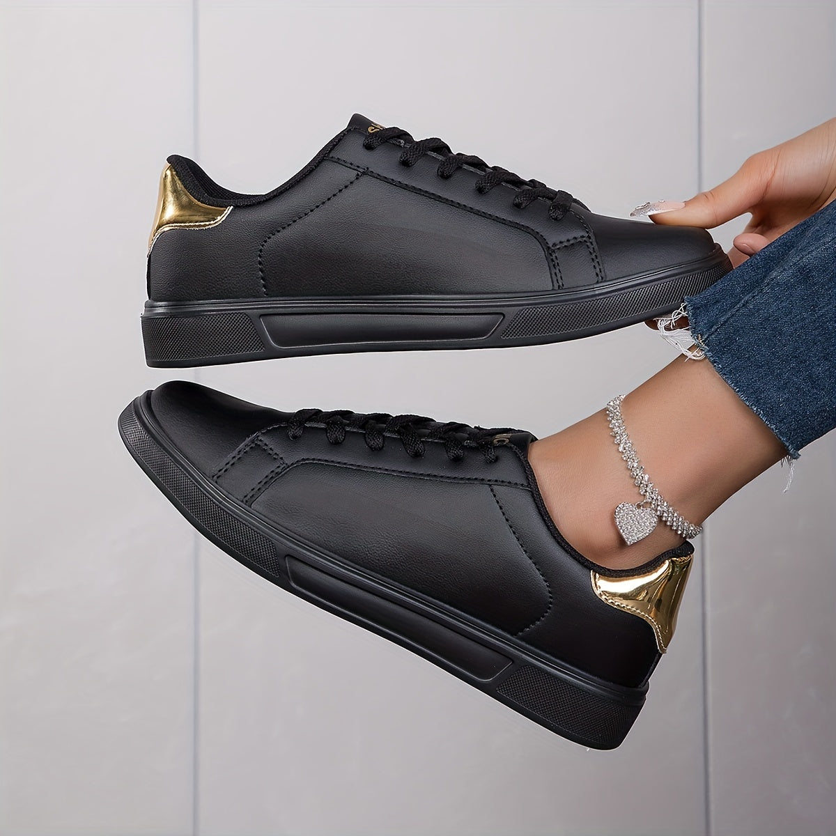 Faux Leather Soft Bottom Skate Shoes Non Slip Preppy School Sneakers