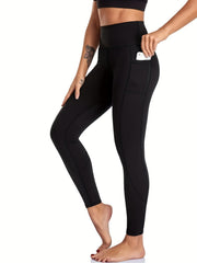Solid Sports Leggings With Pocket High Stretch Yoga Workout Tight Pants