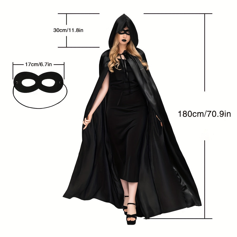 Gothic Solid Slit Hooded Cape Halloween Dress