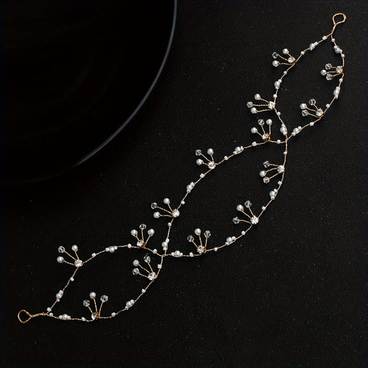Faux Pearl Hair Chain Crystal Cross Hair Band