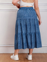  Casual Skirt Women's Plus Denim Print Drawstring Elastic High Rise