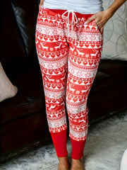  Christmas Pants Elastic Drawstring High Rise Skinny Trousers