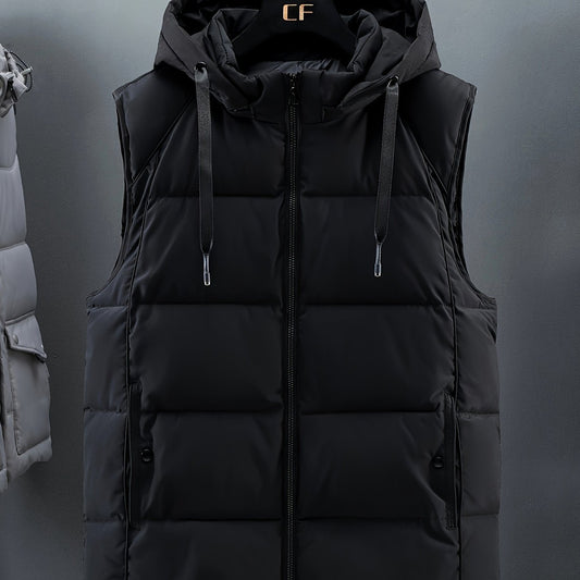 Men Sleeveless Down Thermal Hooded Vests Jackets Zipper Outdoor Winter Casual