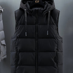 Men Sleeveless Down Thermal Hooded Vests Jackets Zipper Outdoor Winter Casual
