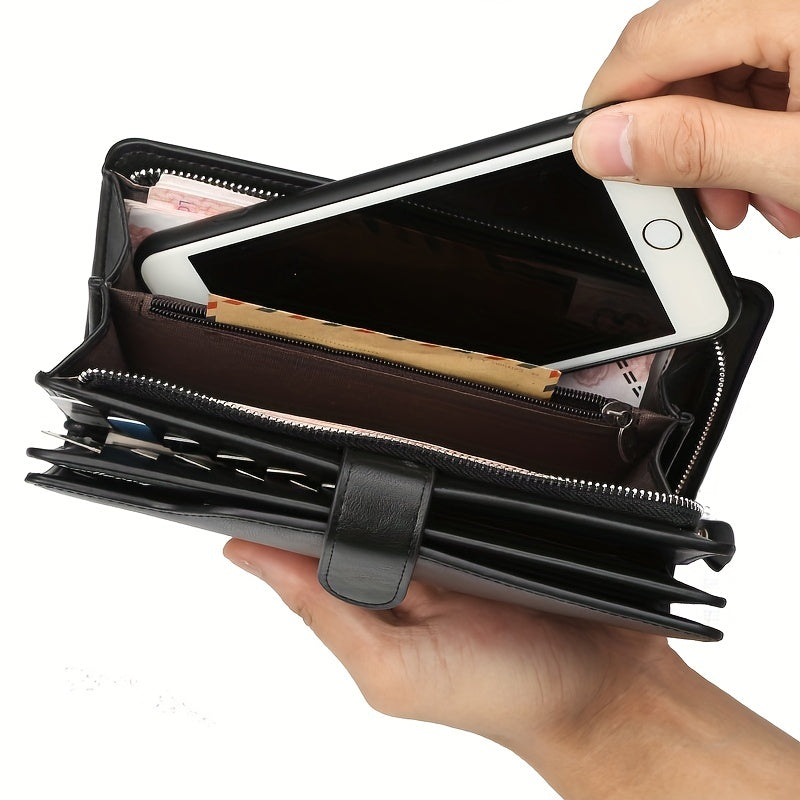 Men's Leather Trifold Wallet with Card Slots and Zipper Coin Purses