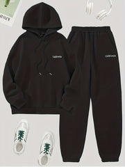  Women's Letter Print Hooded Sweatshirt & Jogger Sweatpants Set
