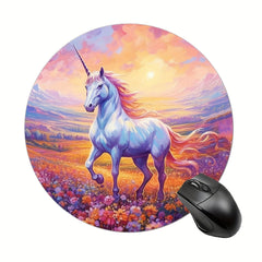 Unicorn Gaming Mouse Pad for Women and Girls Round Mousepad Non-slip Rubber Mat