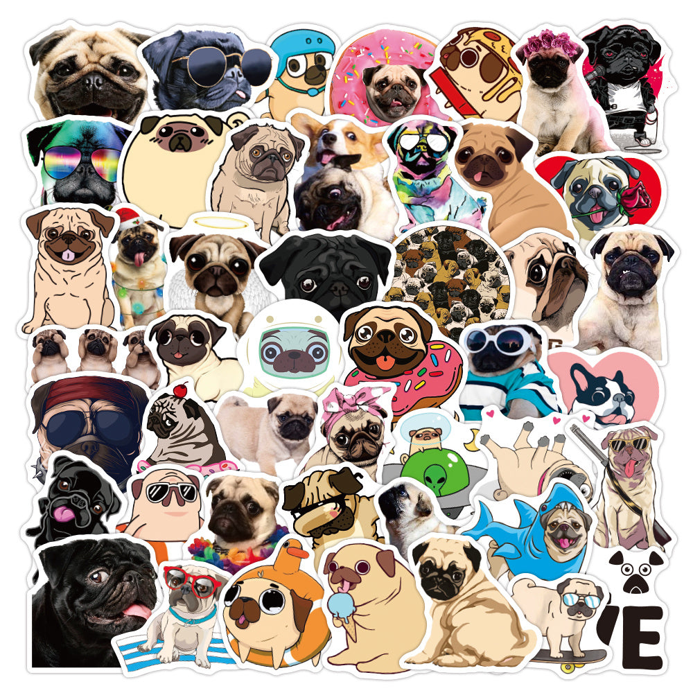 50 Cute Pug Dog Stickers - Ideal for Pug Lovers, Kids & Teens