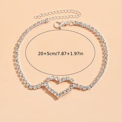 Rhinestone Chain Love Anklet Beach Silver Anklet