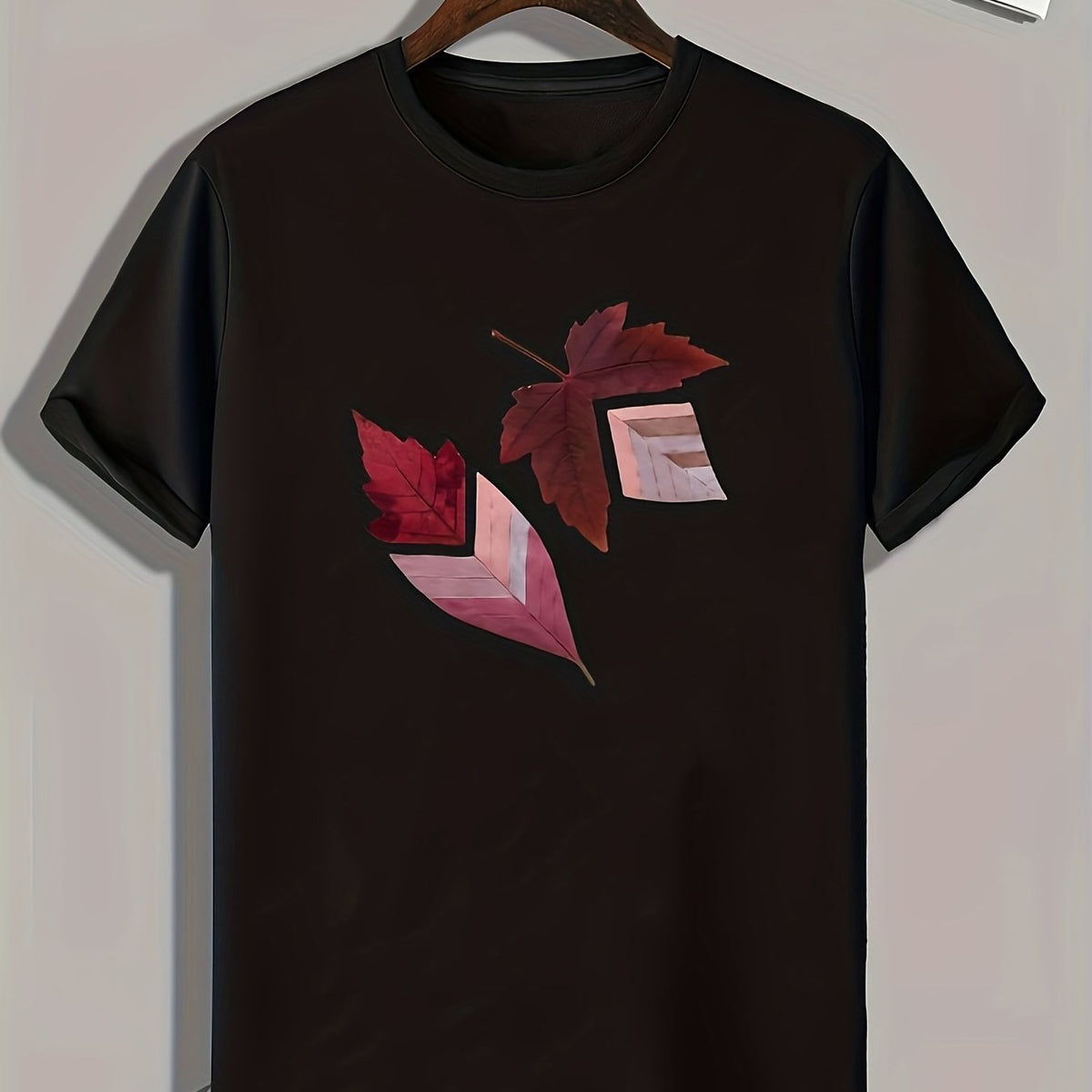Leaf Pattern Print Men's Sports T-shirt Graphic Tee