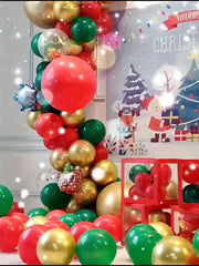 128pcs Christmas Balloon Garland Kit Red Candy Balloons Golden Star Foil