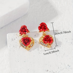 Heart Rose Flower Dangle Earrings