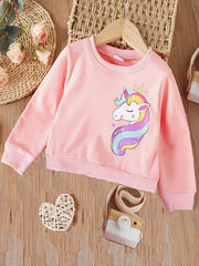 Girls Unicorn Print Pullover Sweatshirt for Autumn