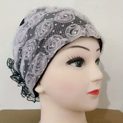 Mesh Flower Beanie Rhinestone Turban Cap Ramadan Head Wrap Lightweight Chemo Cap