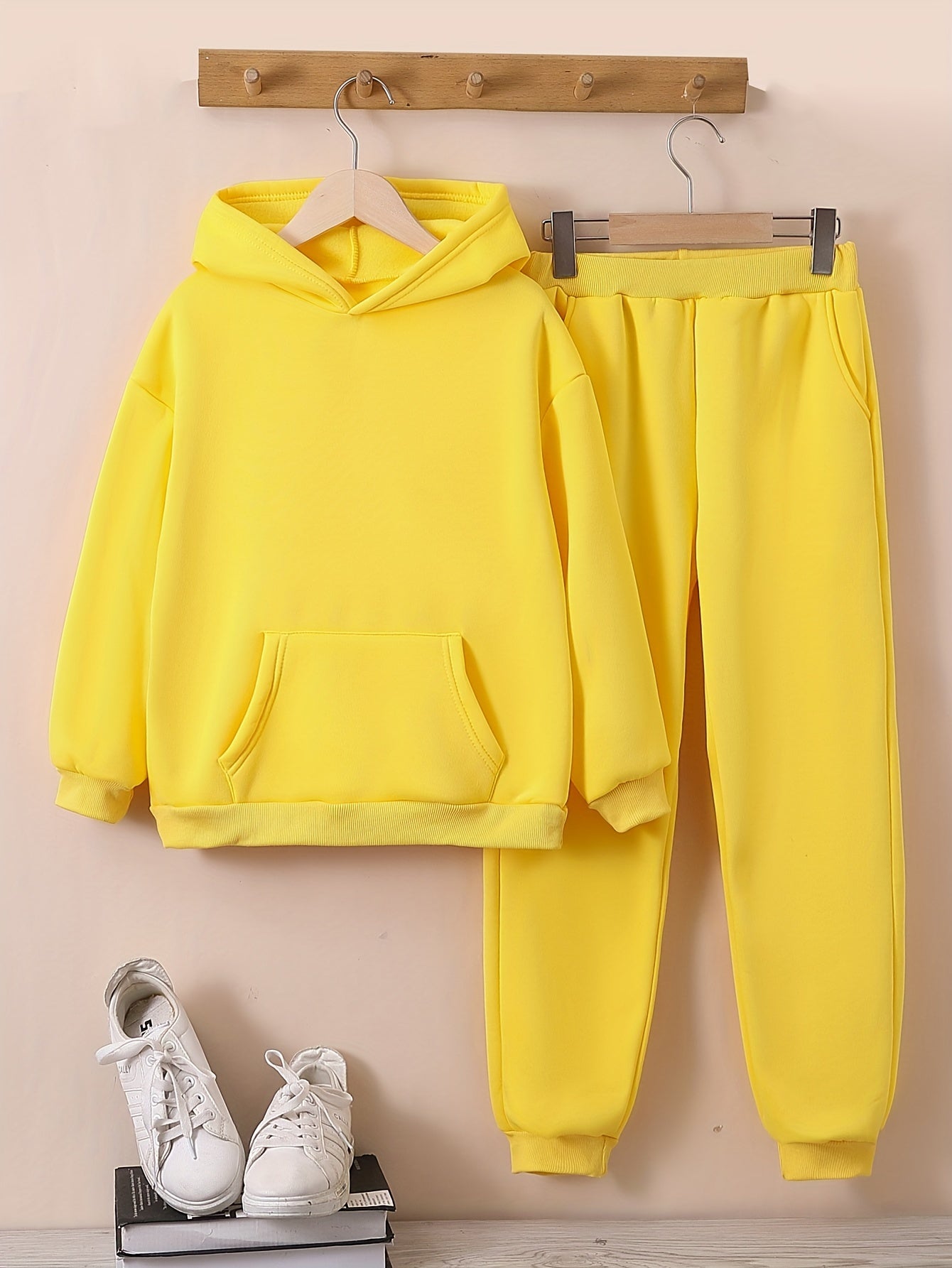 2Pcs Girls Fleece Sports Hoodie And Pant Suit Set