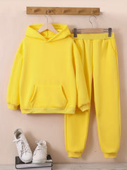 2Pcs Girls Fleece Sports Hoodie And Pant Suit Set