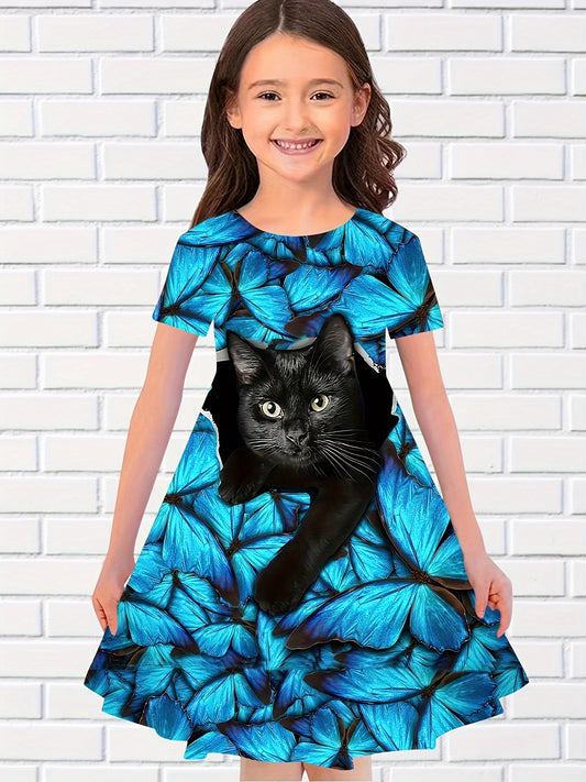 3D Print Cat Graphic Short Dress Summer Clothes Gift Sports