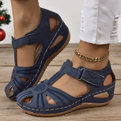 Women's Hollow Out Wedge Sandals - Hook & Loop Fastener