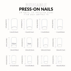 24Pcs Short Square Purple Press On Nails with Geometric Lines Designs