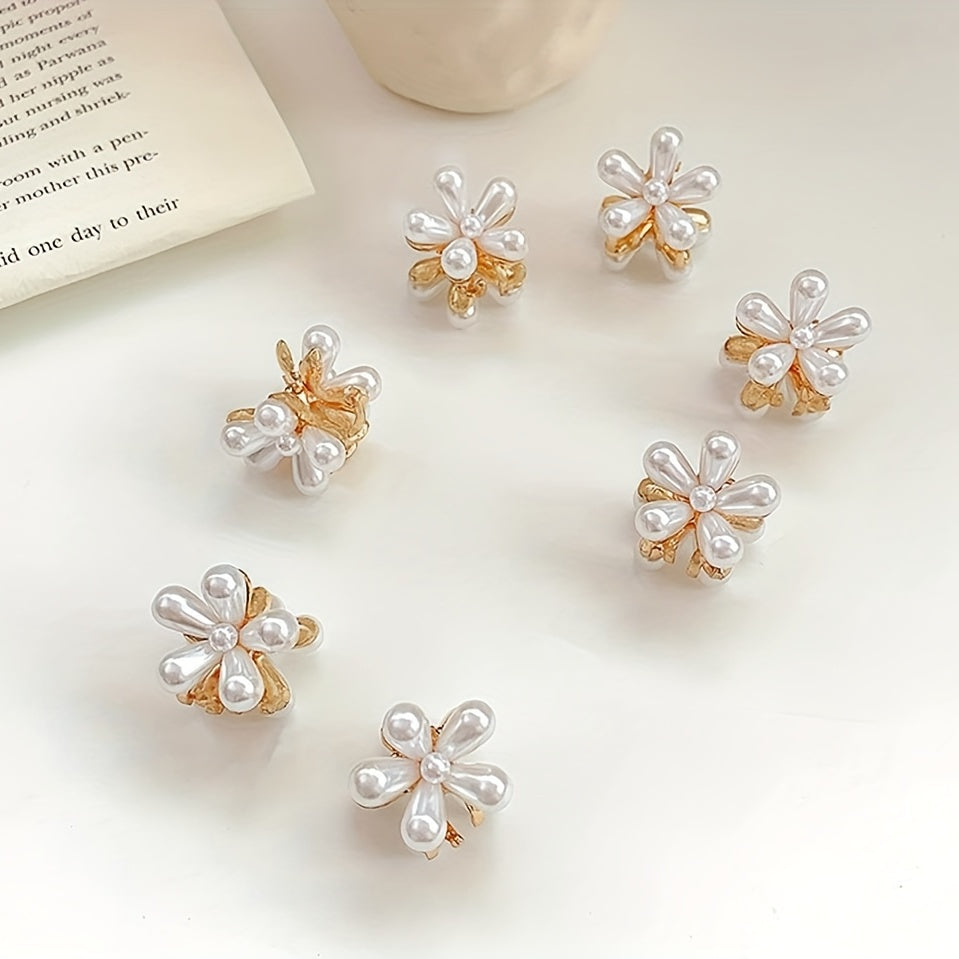 10 Pcs Mini Pearl Hair Claw Clips Flower Decor Hair Accessories Women Girls