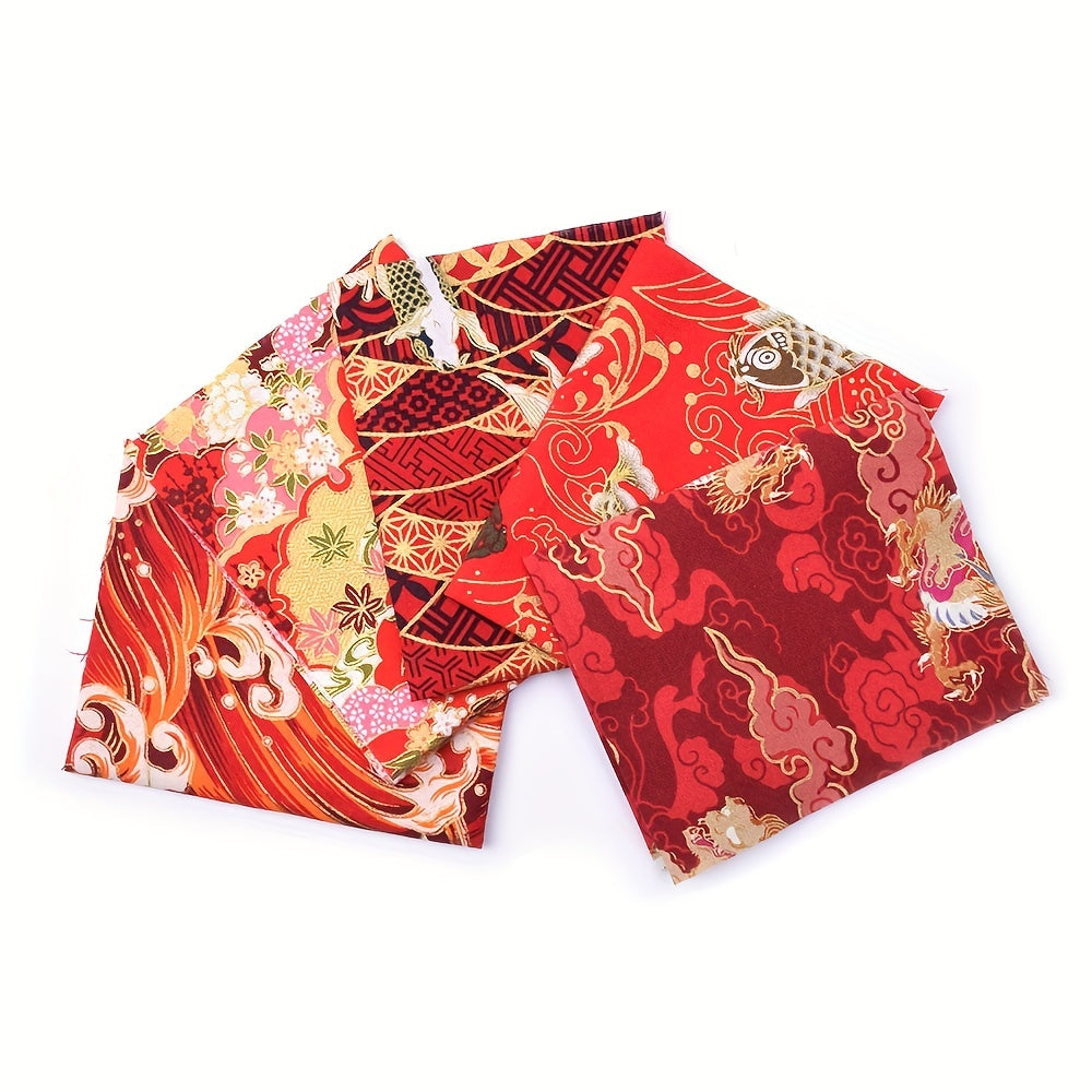 5pcs Japanese Fabric Bundle: Red Cotton for Patchwork Dolls & Bags Quilting
