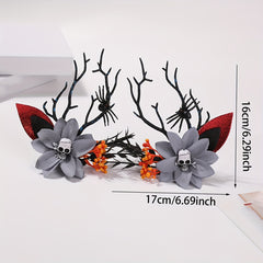 2pcs Halloween Antlers Skull Hair Clips Elk Horn Floral Headwear
