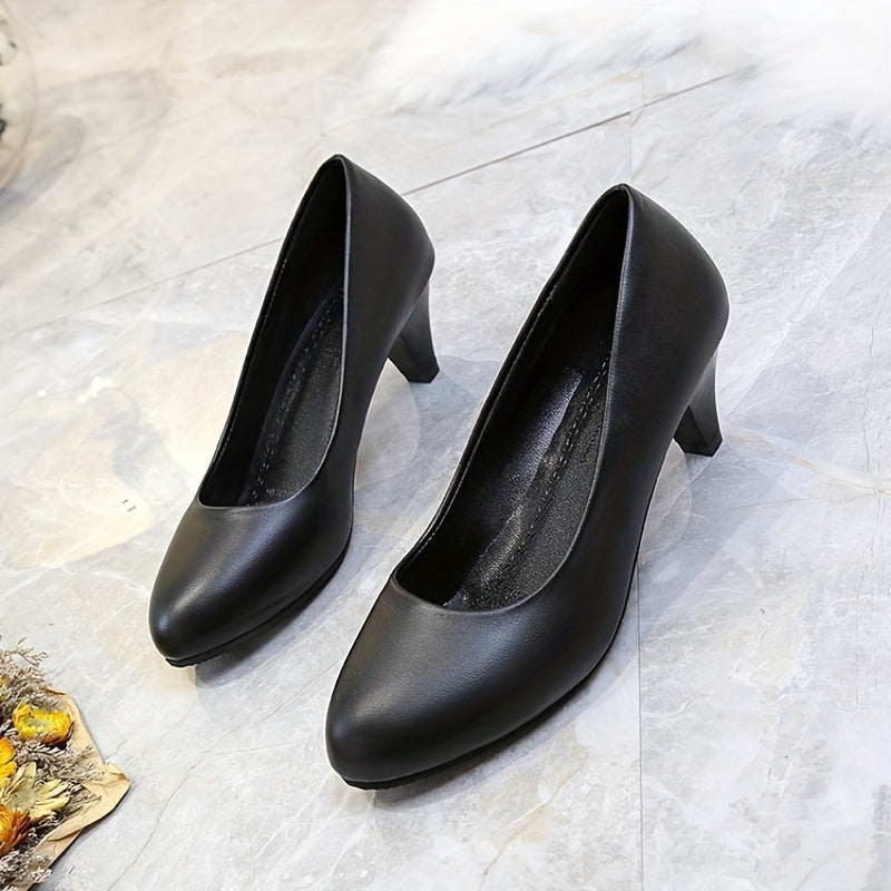 Women's Solid Heels Lightweight Closed Toe Slip On Pumps Women's Business Shoes