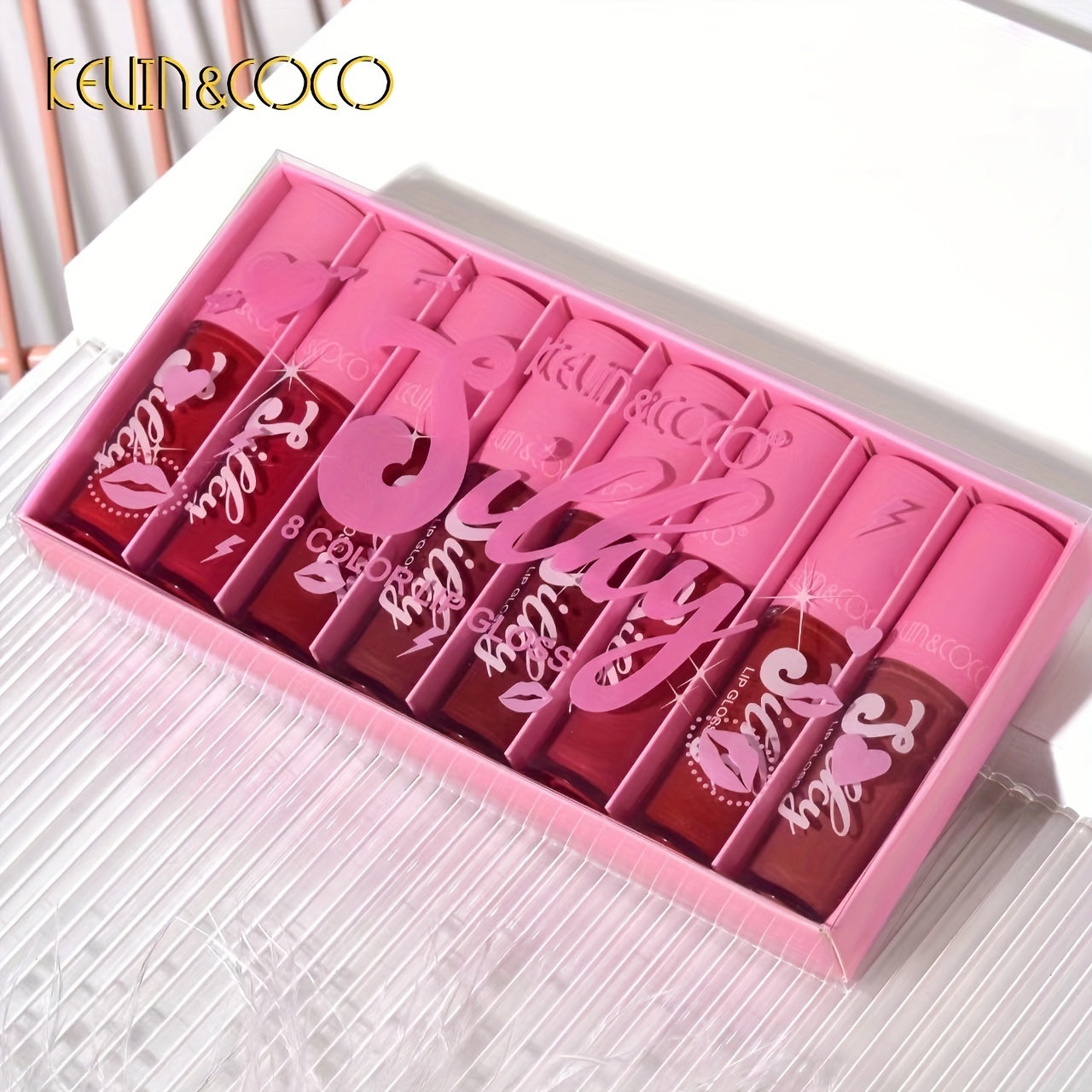 KEVIN&COCO 8-Piece Lip Gloss Box Velvet Mist Gloss Lip Glaze