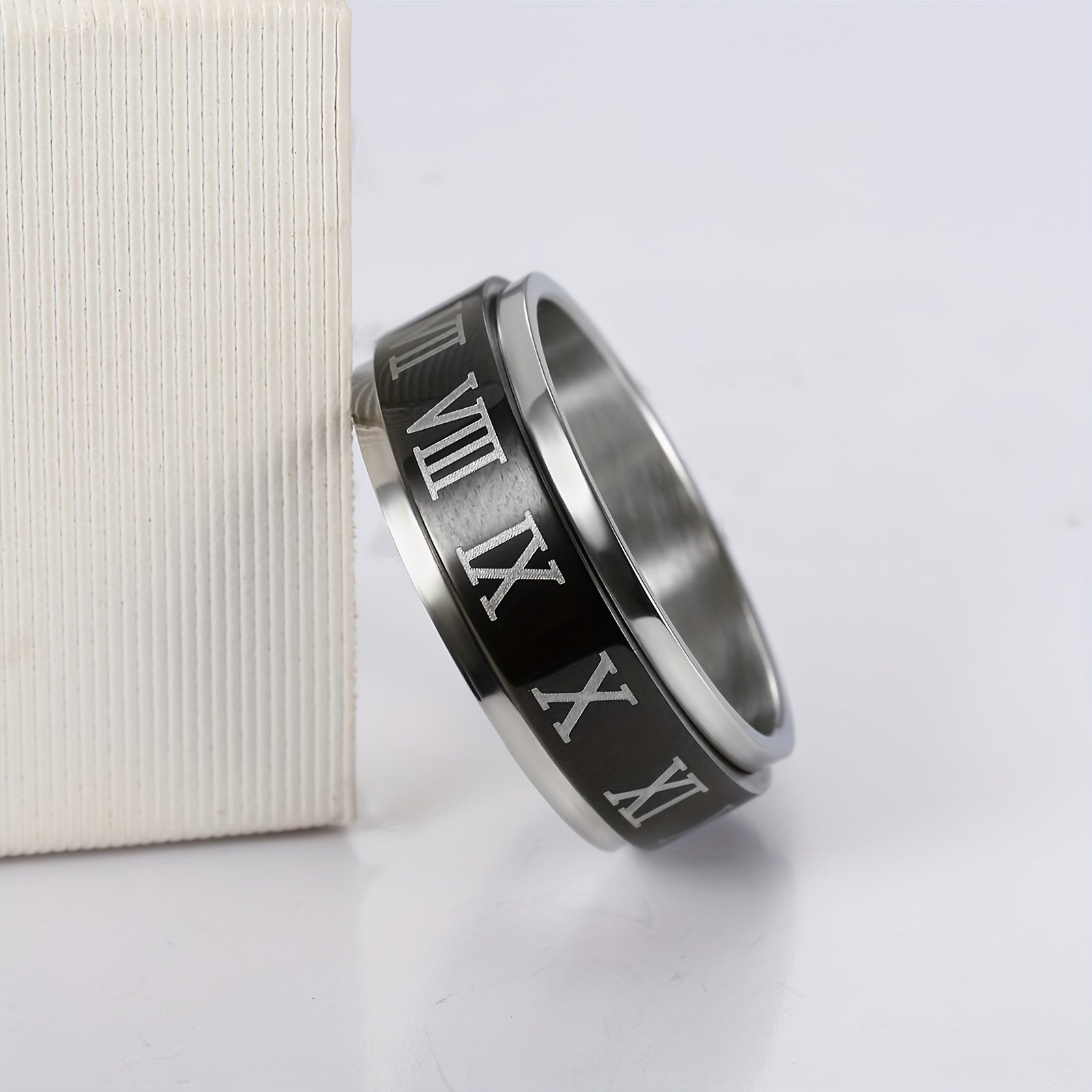 Stainless Steel Roman Numeral Spinner Ring - Anti Anxiety Spinner Rings