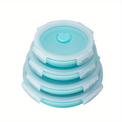 4pcs Silicone Insulated Lunch Box Collapsible Portable BPA Round Bento Leakproof