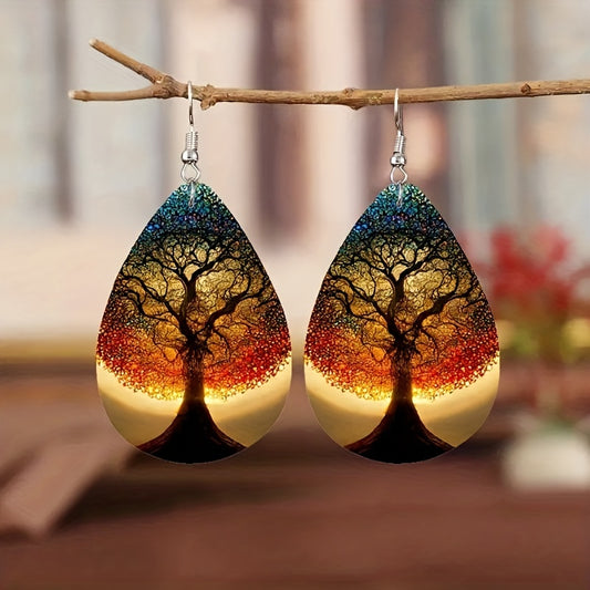 Tree Of Life Faux Leather Earrings Men Women PU Hanging Party Earrings