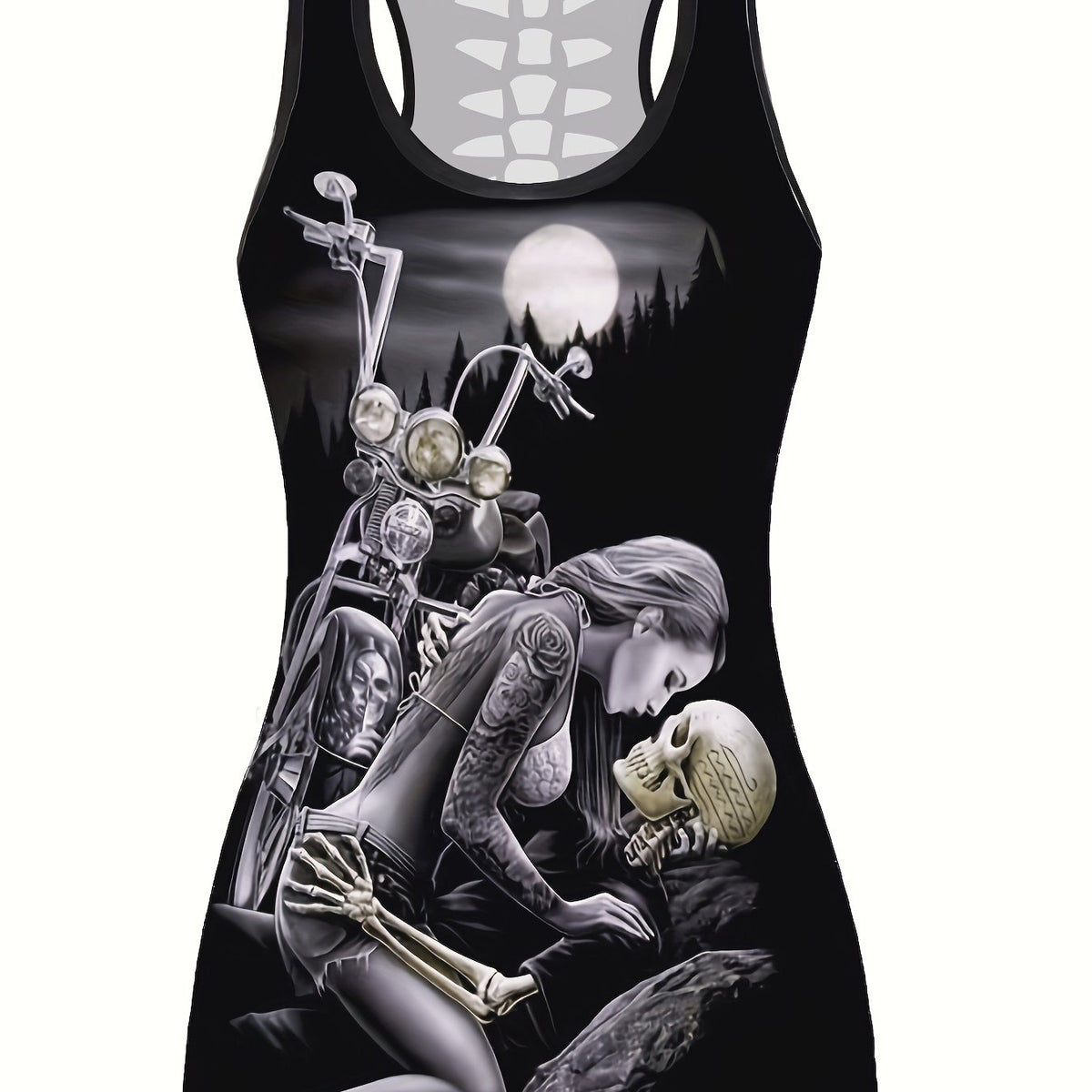 Goth Style Skeleton Print Tank Top