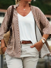  Casual Cardigan Women's Plus Allover Print Half Sleeve Open Front