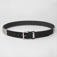 Pyramid Men's Belt - Genuine Leather Black Dress Belt with Silver Buckle